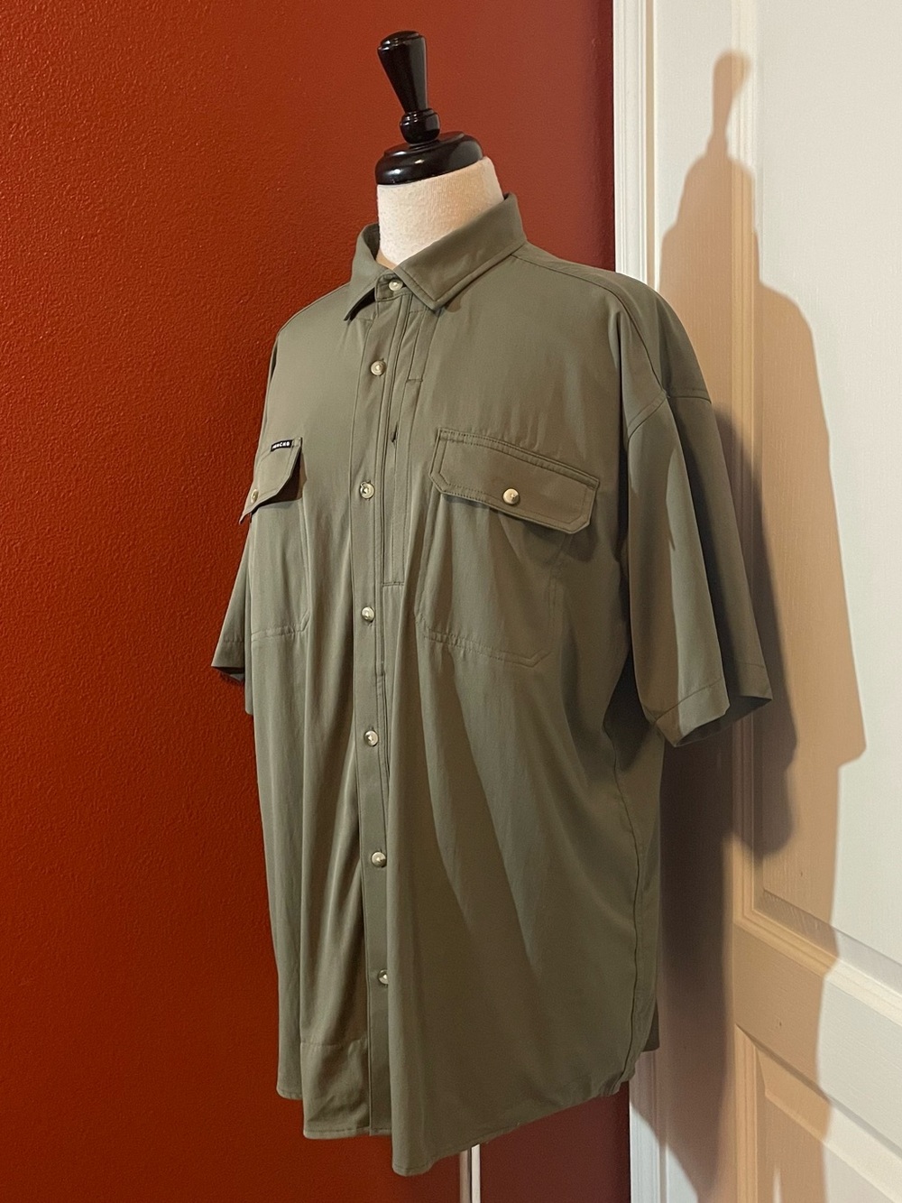 Poncho Men’s Green Performance Nylon Button Down Short Sleeve Shirt